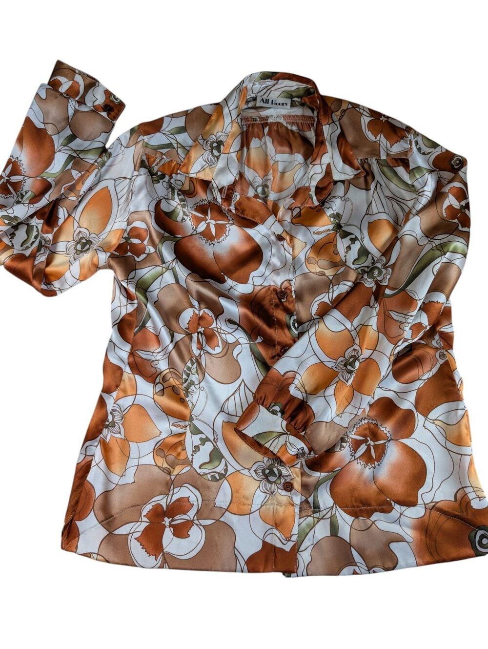 Vintage Retro 1970s Floral Disco  Psychedelic Mod Flower Blouse By All Hours